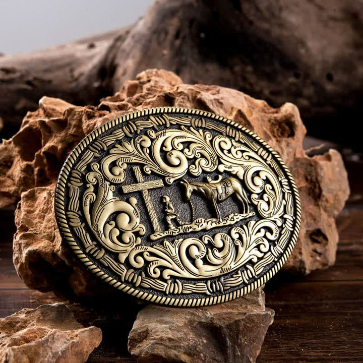Cintura in pelle con fibbia ovale da cowboy fai da te da uomo