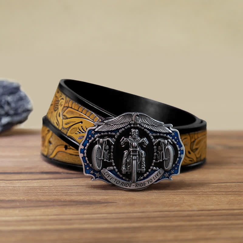 Cintura in pelle con fibbia da motociclista "Live to Ride" fai da te da uomo