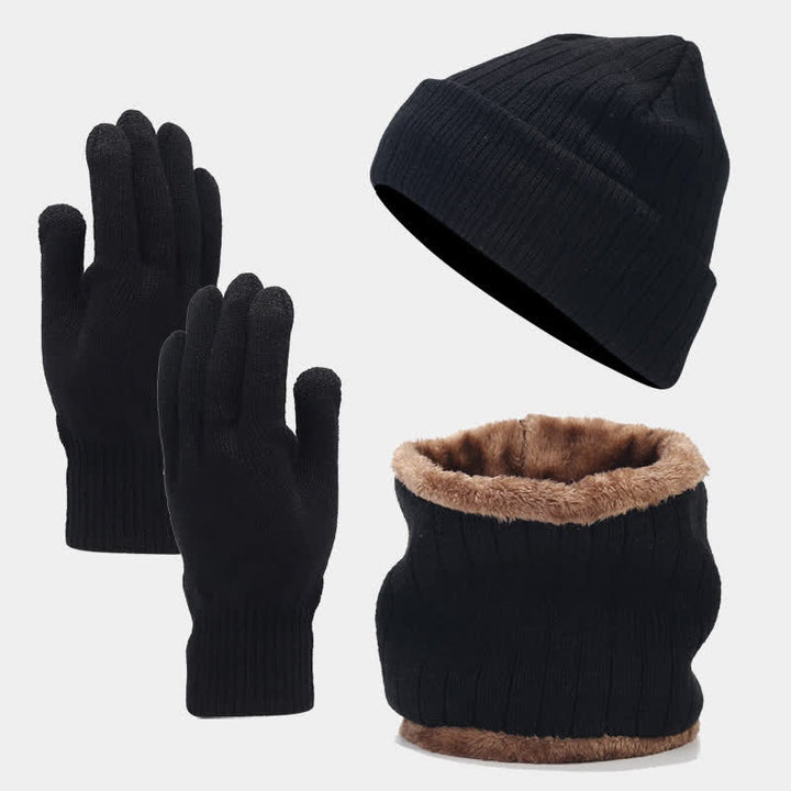 Set di 3 cappelli, sciarpe e guanti in maglia spessa unisex