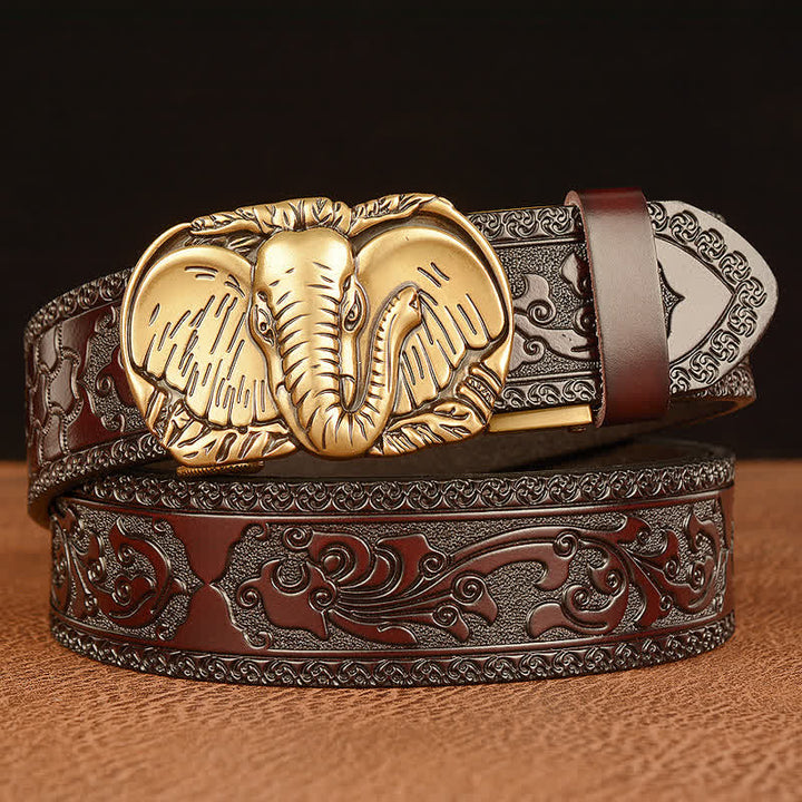 Cintura in pelle di elefante con grandi orecchie da uomo - Oro e marrone - 46 - image 0