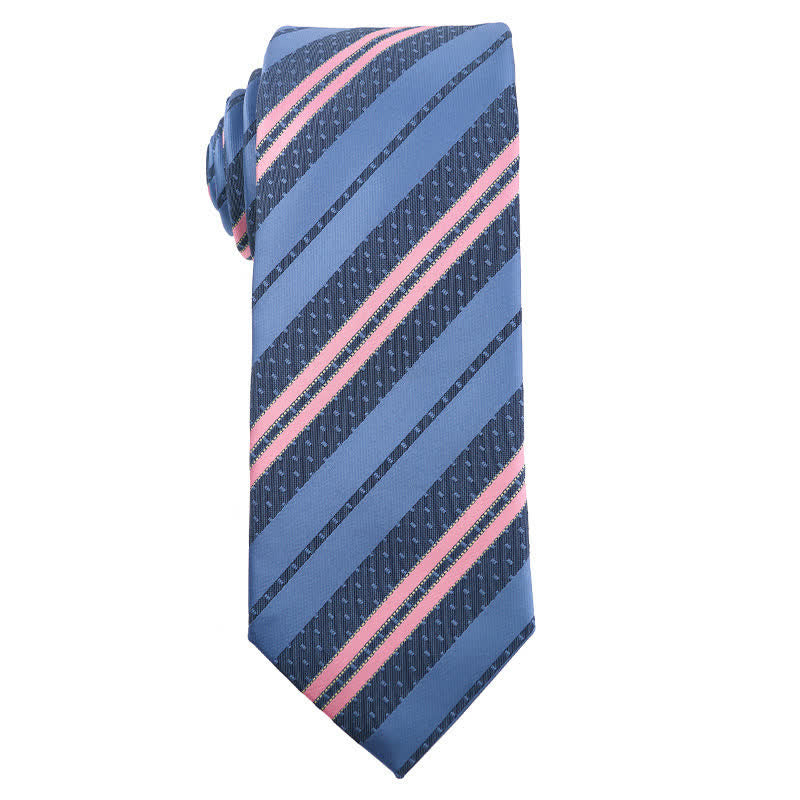 Cravatta a righe Paisley serie blu da uomo - A righe blu e rosa - image 4
