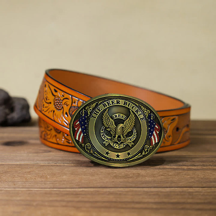 Cintura in pelle con fibbia porta birra creativa fai da te con bandiera USA e aquila da uomo