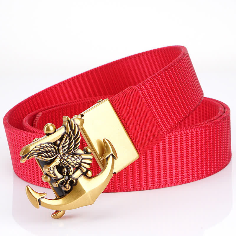 Cintura in nylon con ancora e aquila da uomo - Rosso / Oro - 48" - image 15