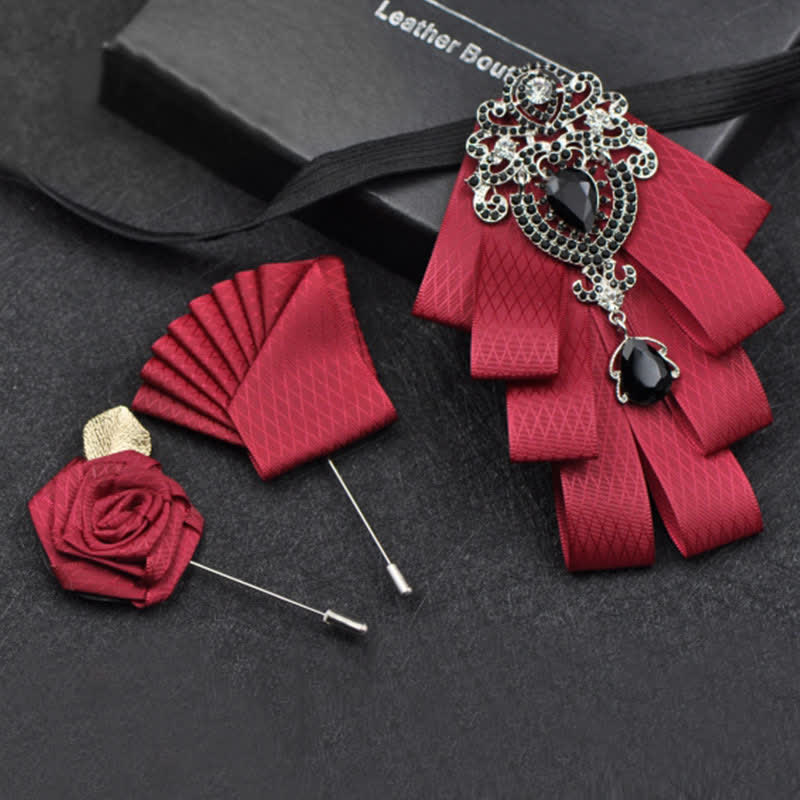 Set di 3 papillon con strass neri a quadri - Reticolo Borgogna - image 15