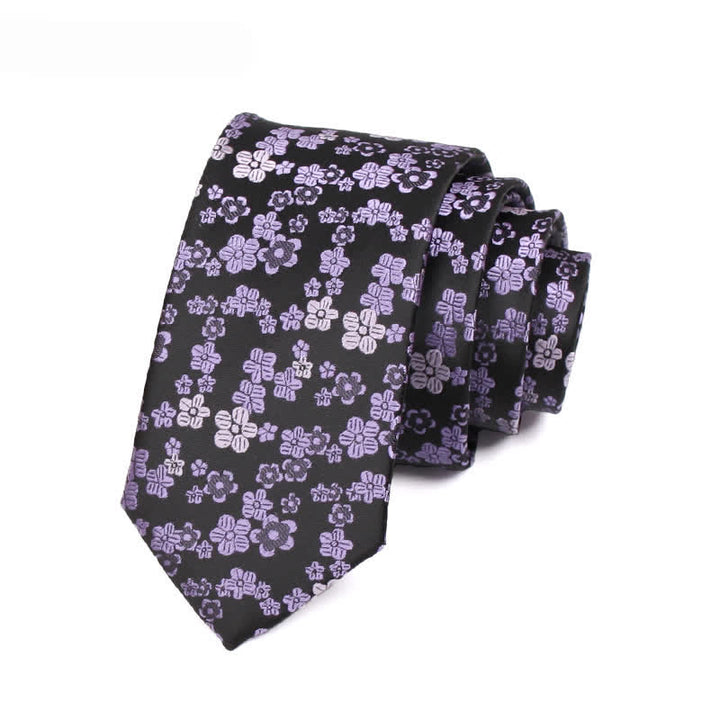 Cravatta sottile da uomo con piccoli fiori viola - Viola - image 0