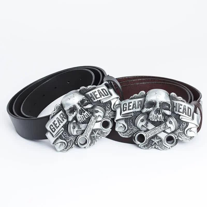 Cintura in pelle punk con testa di teschio elegante da uomo - image 0