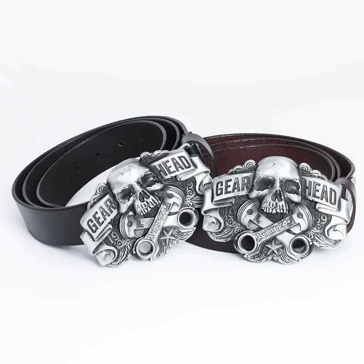 Cintura in pelle punk con testa di teschio elegante da uomo