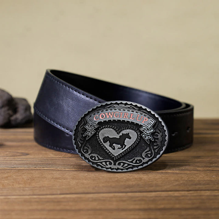 Cintura in pelle con fibbia Cowgirl Up in argento fai da te da donna