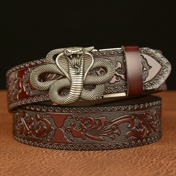Cintura in pelle con fibbia a medaglione a forma di serpente da uomo - Argento e marrone - 46 - image 14