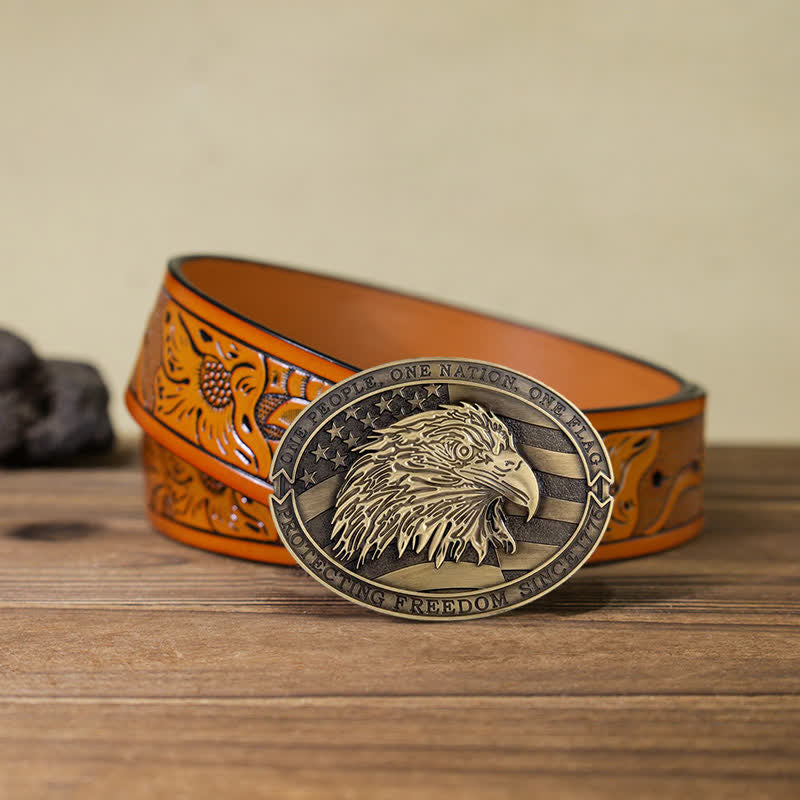 Cintura in pelle con fibbia della bandiera USA con aquila calva patriottica fai da te da uomo