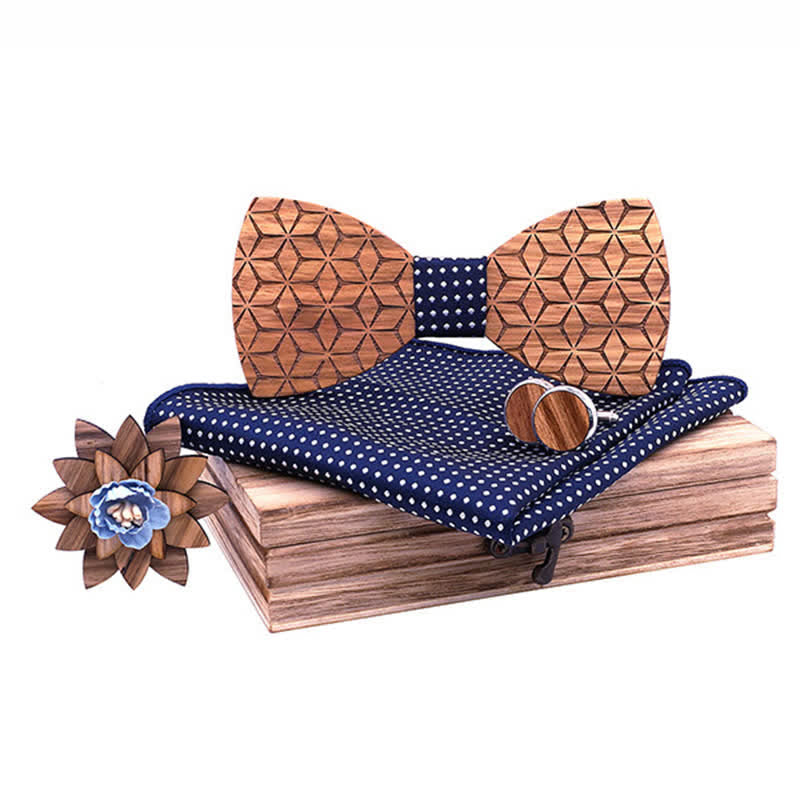 Set di 4 papillon in legno con intaglio geometrico da uomo