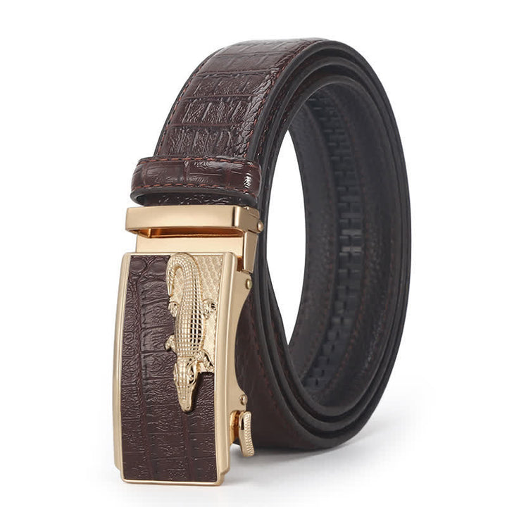 Cintura da uomo in pelle con fibbia automatica con motivo coccodrillo - Stile n. 10 - Marrone / Oro - 44 - image 30