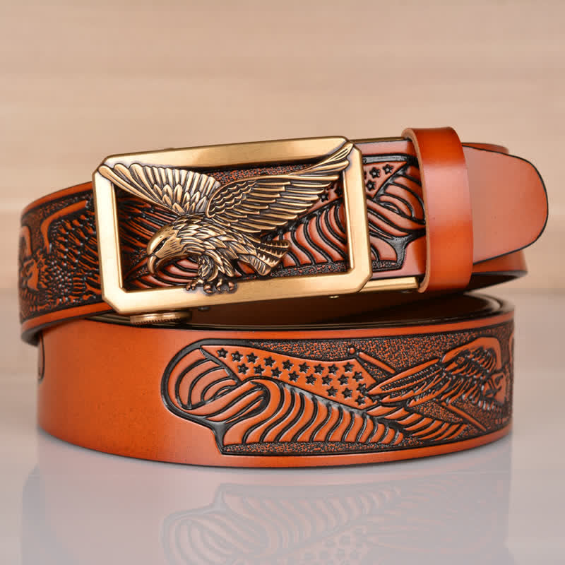 Cintura in pelle goffrata con fibbia Hollow Eagle da uomo