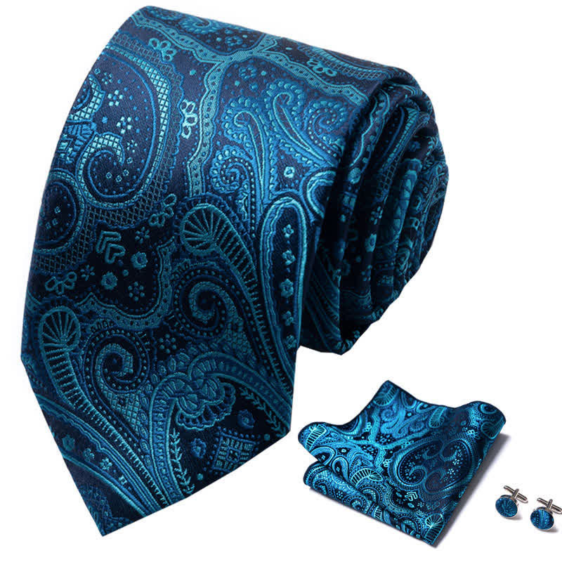 Set di 3 cravatte da uomo con motivo paisley verde acqua