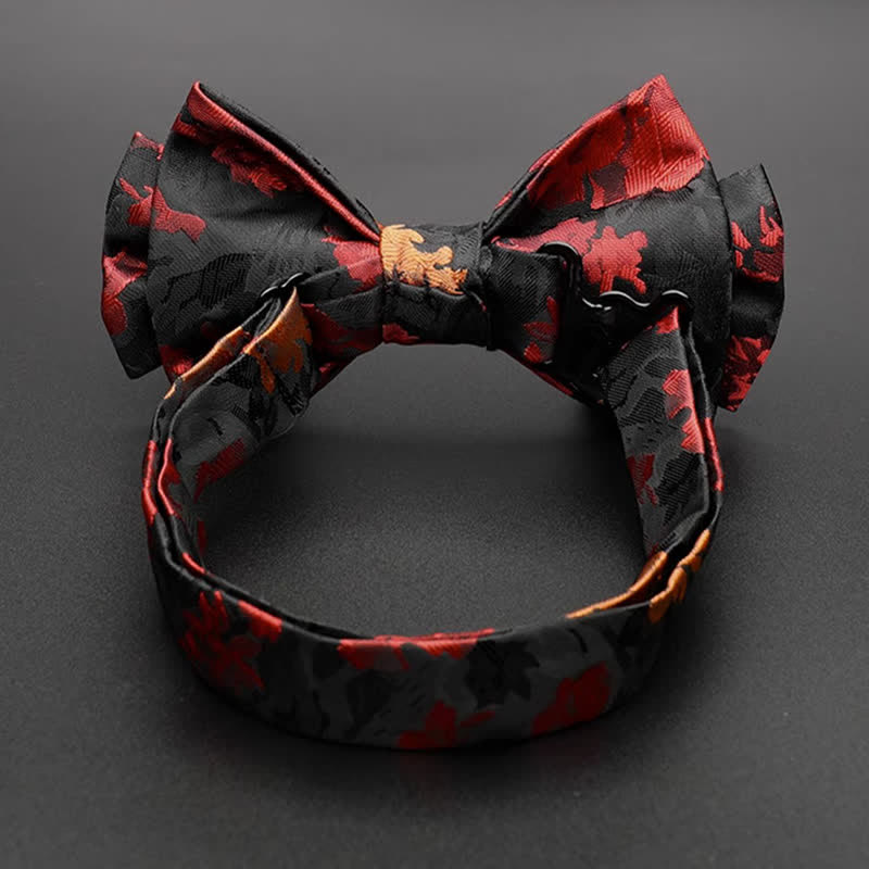Papillon floreale cadente nero e rosso da uomo
