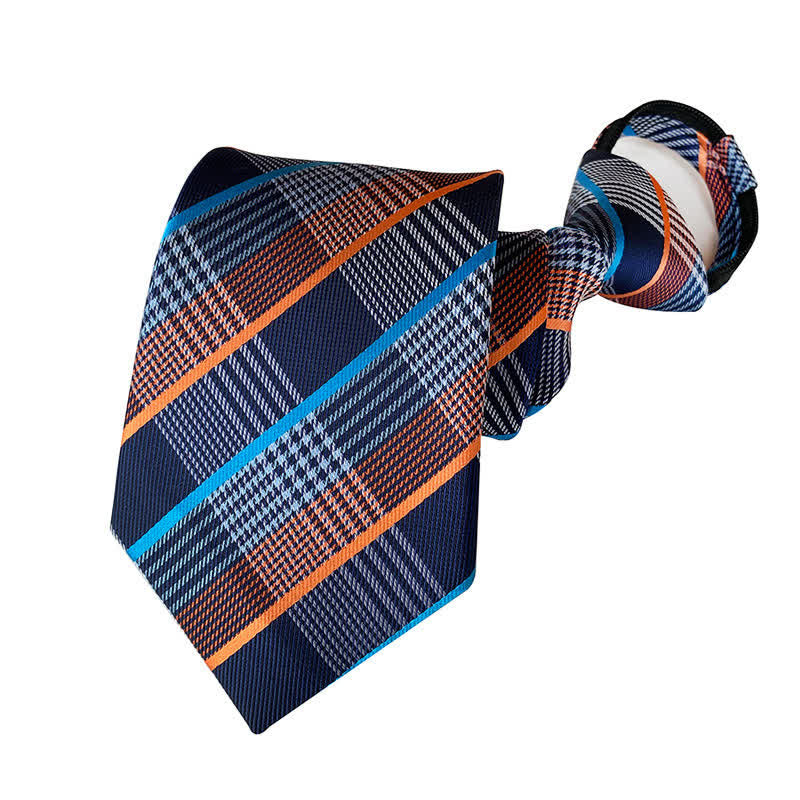 Cravatta da uomo con cerniera a quadri e motivo Argyle - Blu navy e arancione - image 3