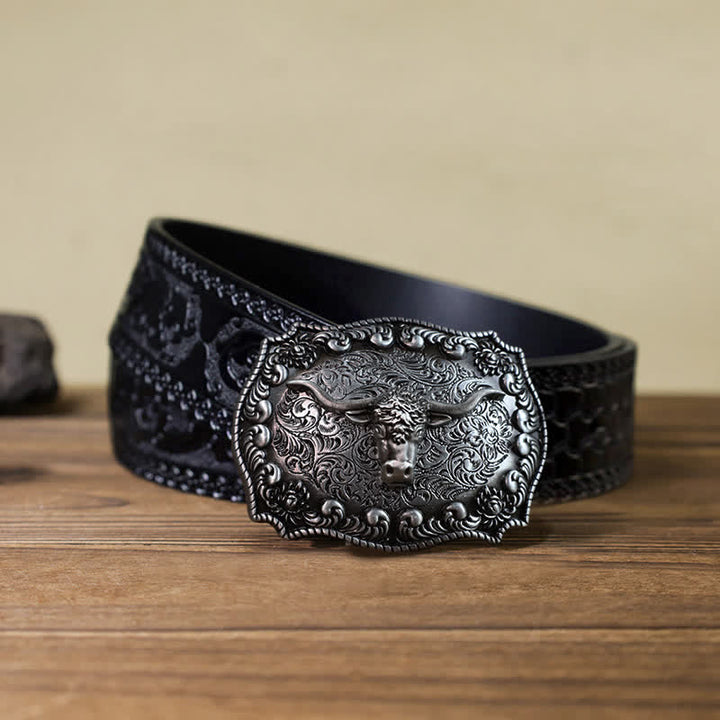 Cintura in pelle fai da te con fibbia in argento anticato Longhorn Bull da uomo