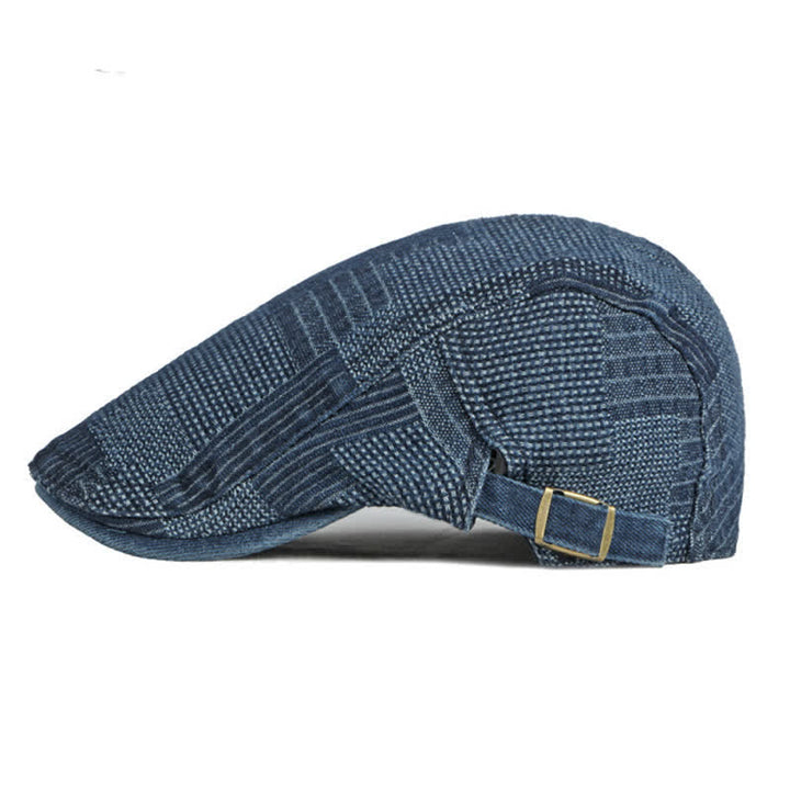 Berretto piatto in denim lavato con motivo a quadri