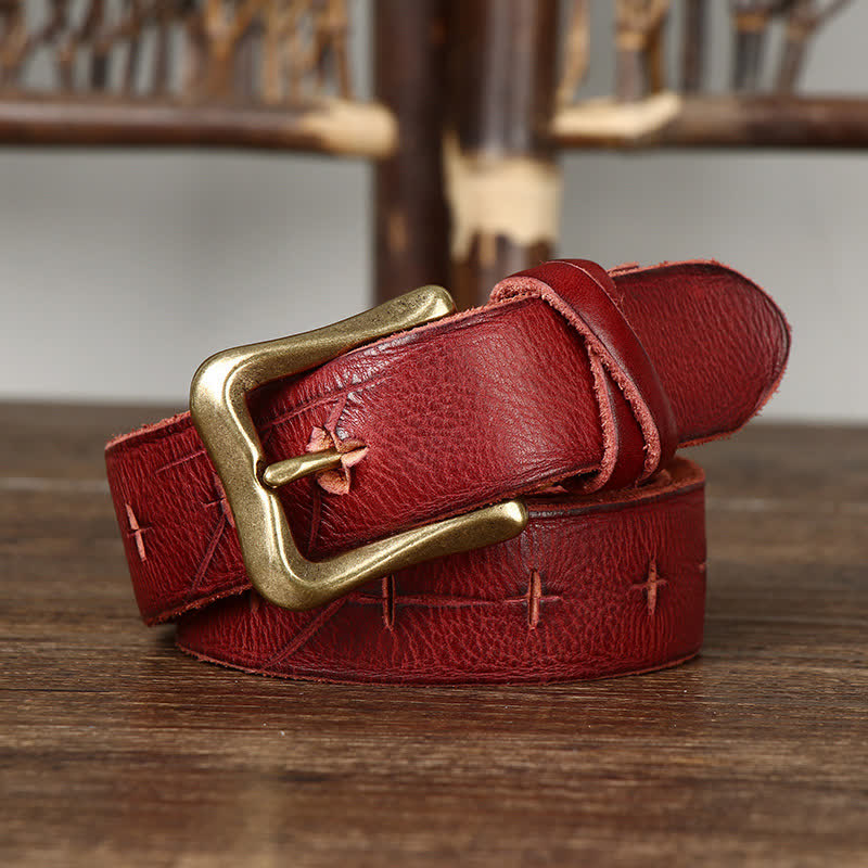 Cintura in pelle vintage da uomo con intaglio crack - Marrone rossastro - 44 - image 11