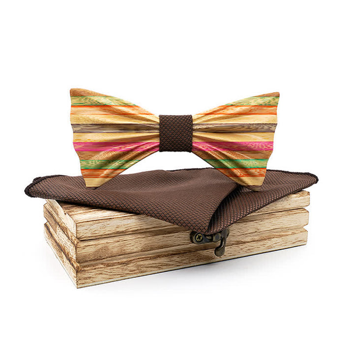 Set di 2 papillon in legno con effetto arricciato arcobaleno da uomo