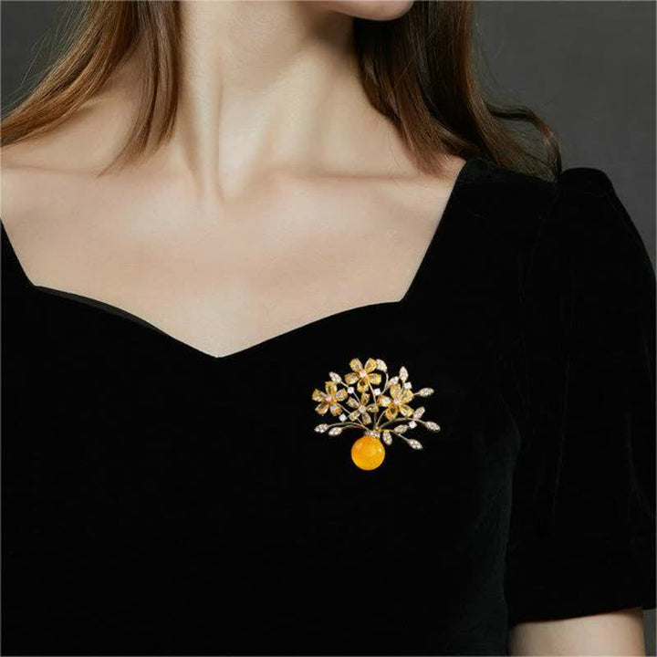 Spilla a forma di vaso con bouquet di fiori da donna