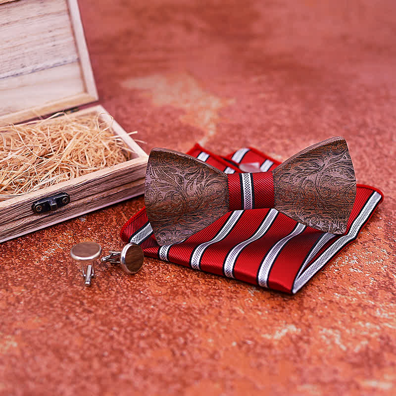 Set di 3 papillon in legno con motivo Paisley in noce nero da uomo