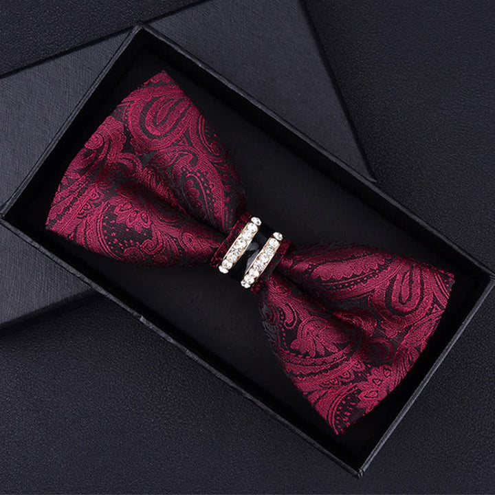 Papillon da uomo con motivo floreale Paisley a righe e strass - Borgogna e Paisley nero - image 5