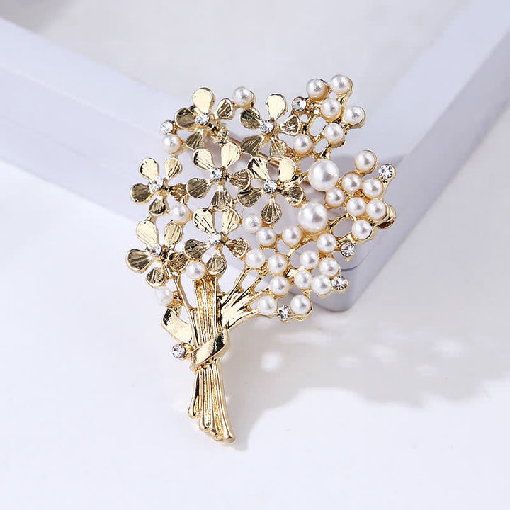 Spilla da donna con bouquet di fiori d'oro e perle