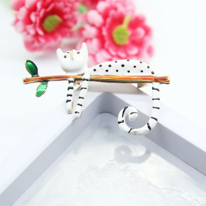 Spilla a forma di gatto a pois, da donna, con gattino pigro - image 7