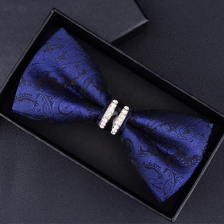 Papillon da uomo con motivo floreale Paisley a righe e strass - Paisley blu navy - image 4