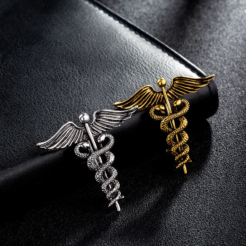 Spilla da uomo con doppio serpente Caduceo
