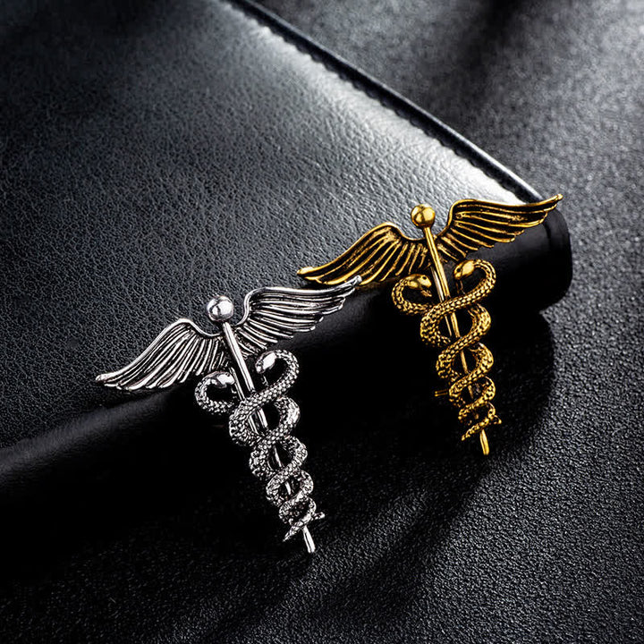 Spilla da uomo con doppio serpente Caduceo