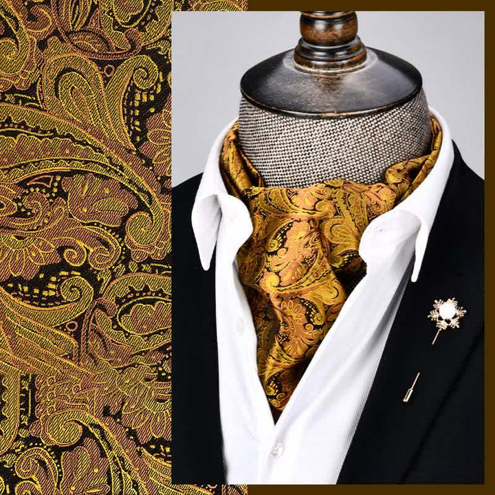 Cravatta moderna gialla da uomo con motivo floreale Ascot Paisley Grandeur