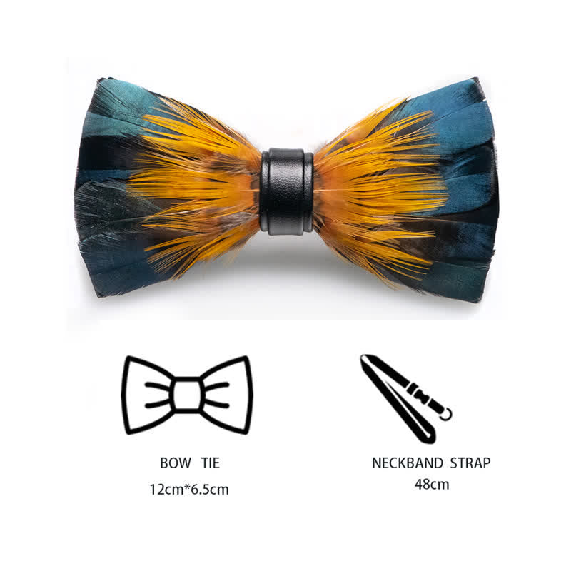 Papillon con piume di martin pescatore verde foresta e giallo per bambini con spilla da bavero