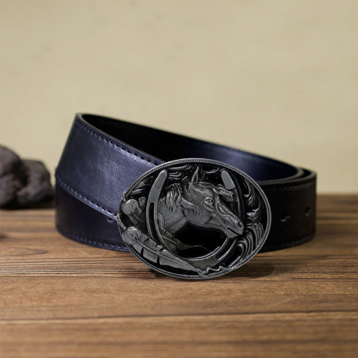 Cintura in pelle con fibbia in smalto nero a ferro di cavallo fai da te da uomo