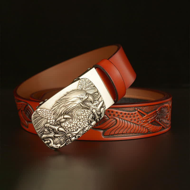Cintura in pelle con chiusura automatica Eagle Wings Vintage da uomo