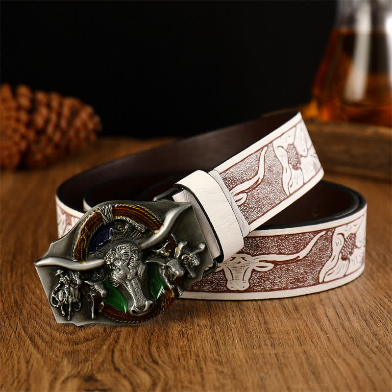 Cintura in pelle con testa di toro dominante da uomo - Stile n. 12 - 38 - image 13
