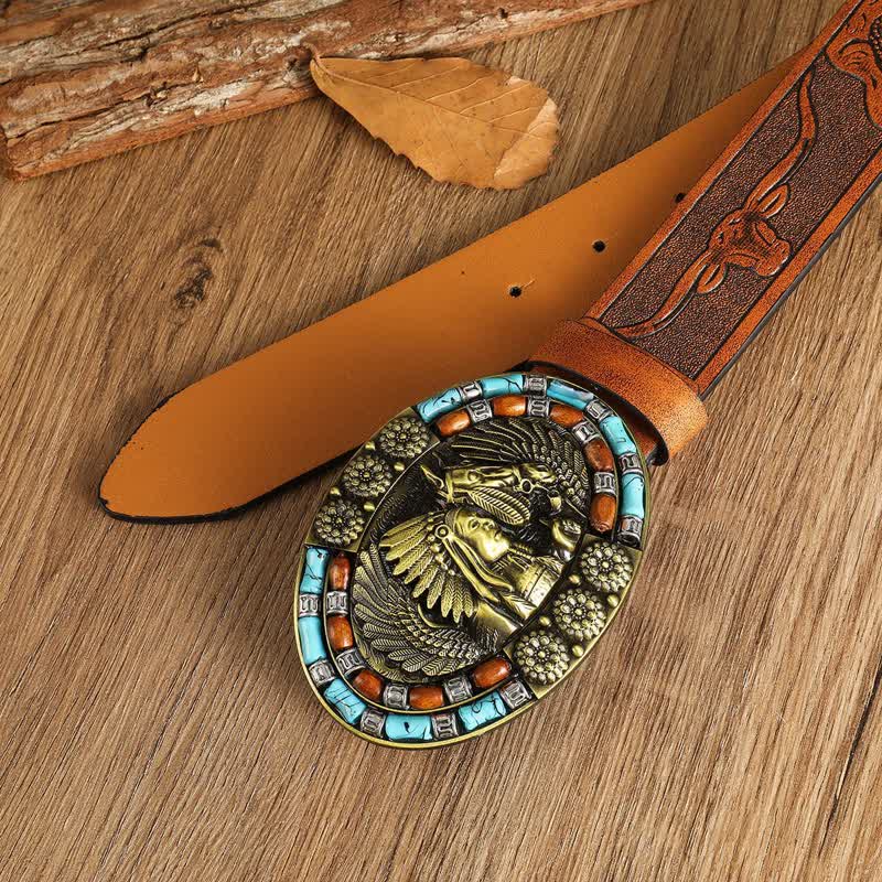 Cintura in pelle turchese con motivo boho indiano da uomo - image 1