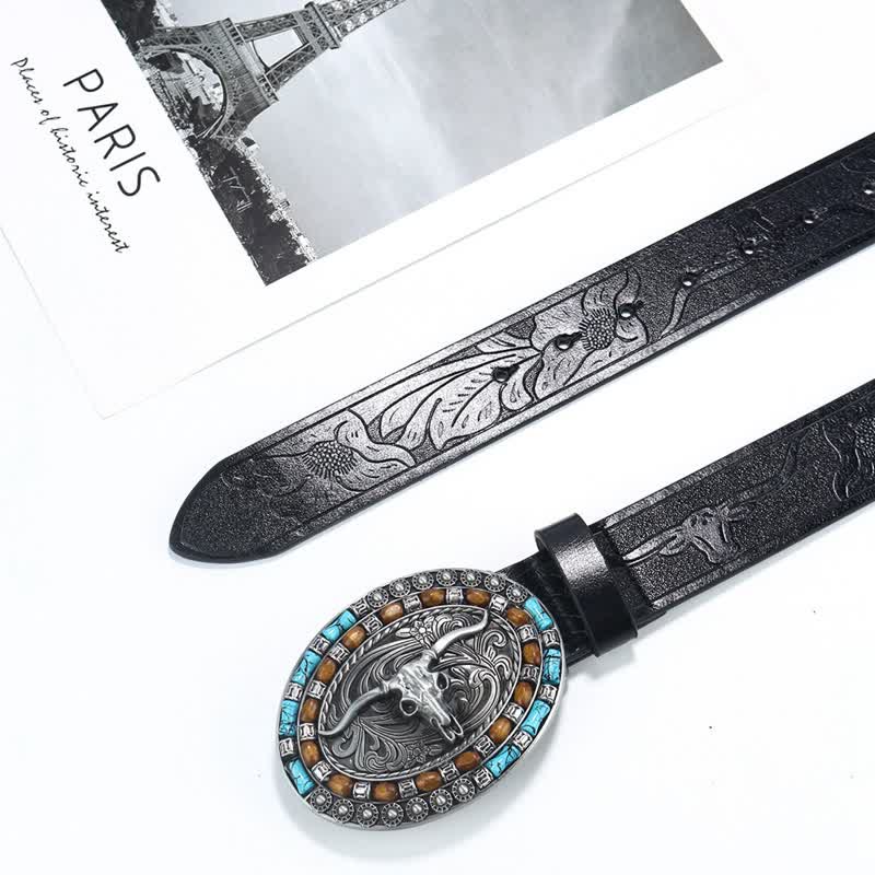 Cintura da uomo in pelle di toro turchese da cowboy western - image 19