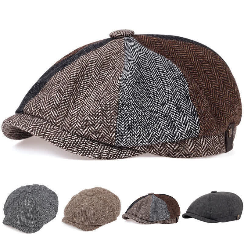 Cappello basco ottagonale a spina di pesce retrò