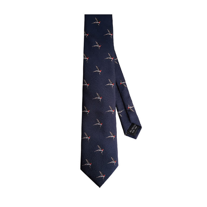 Cravatta da uomo con rondine ricamata in tessuto blu navy