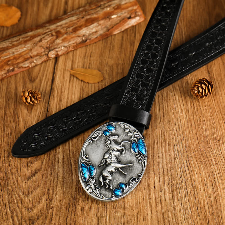 Cintura in pelle sintetica con pietre preziose Double Horses da uomo