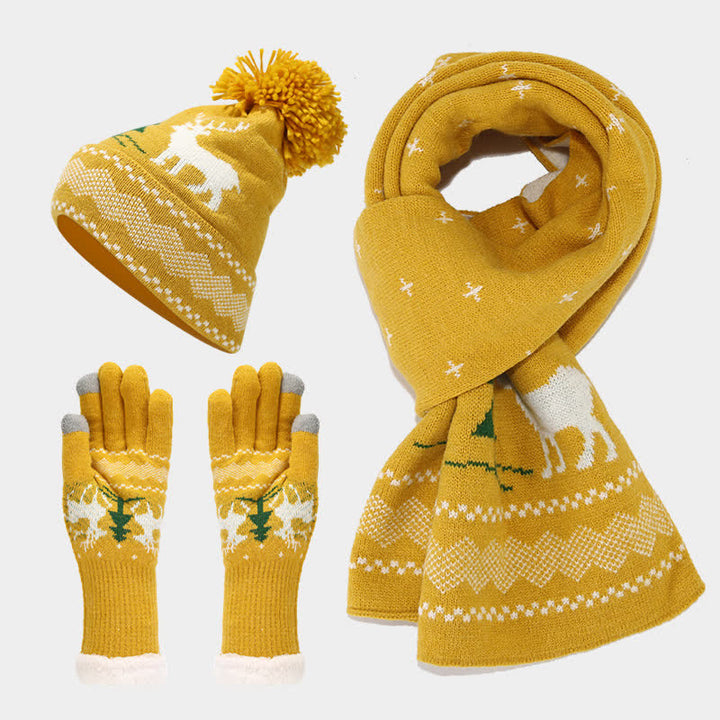 3 pezzi da donna renna albero jacquard cappello sciarpa guanti set - Giallo - Regolabile (circa 21 5/8"-23 5/8") - image 14