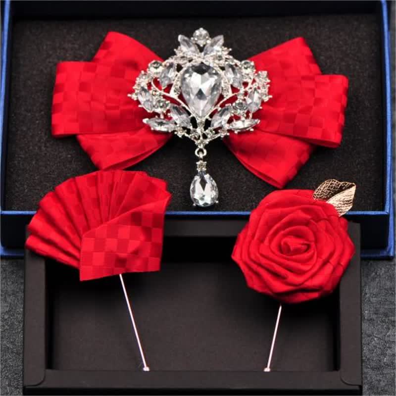 Set di 3 papillon con spilla e strass a scacchi - Rosso - image 9