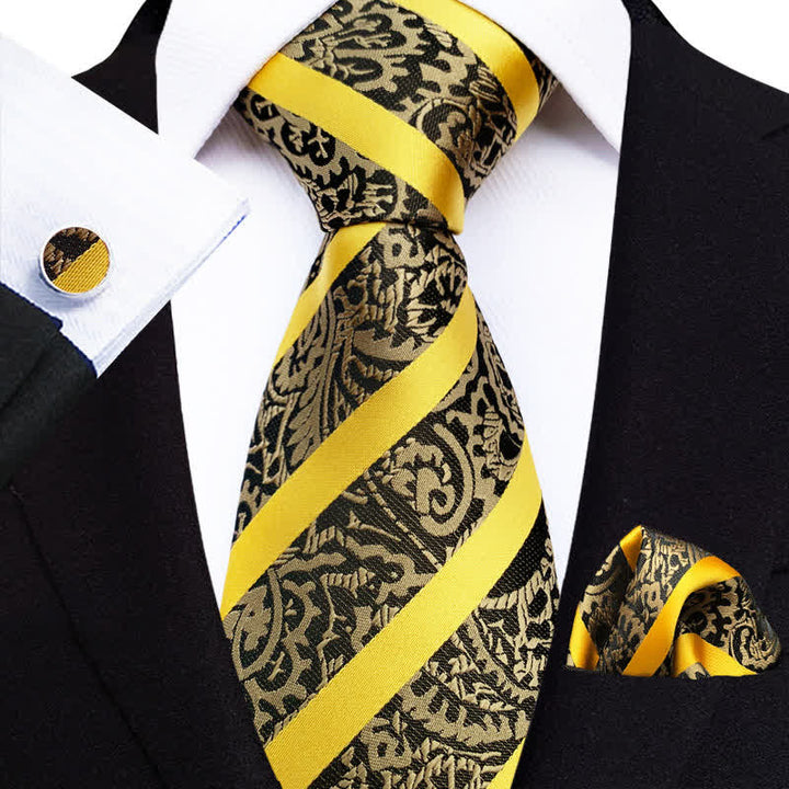 Set di 3 cravatte da uomo a righe gialle con motivo Paisley