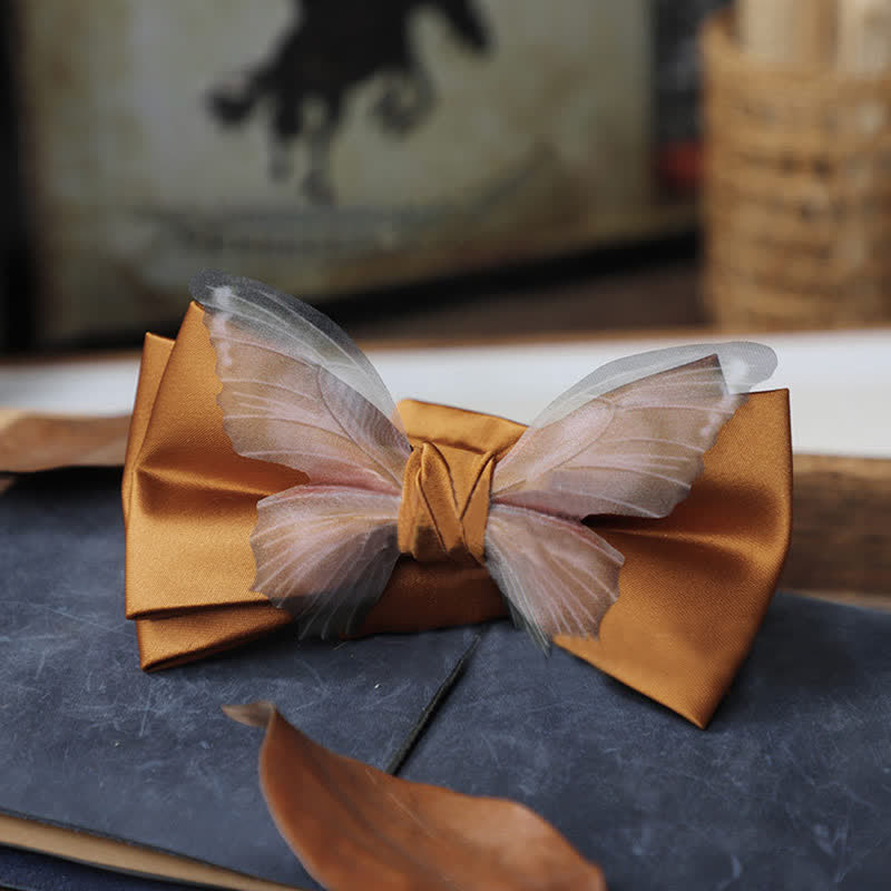 Set da taschino con papillon e fazzoletto da taschino a farfalla in organza vintage da uomo