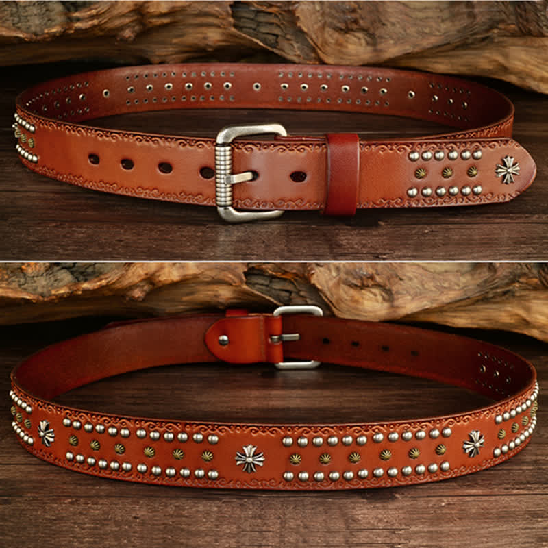 Cintura unisex con decorazione a borchie e borchie incrociate in stile rock