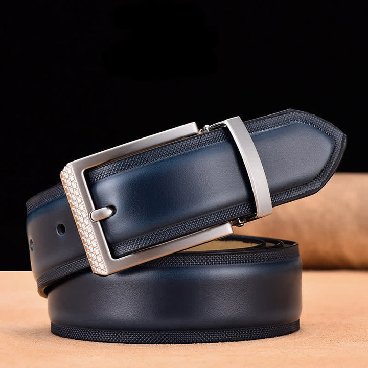 Cintura da uomo in pelle con fibbia nera e argento Noble