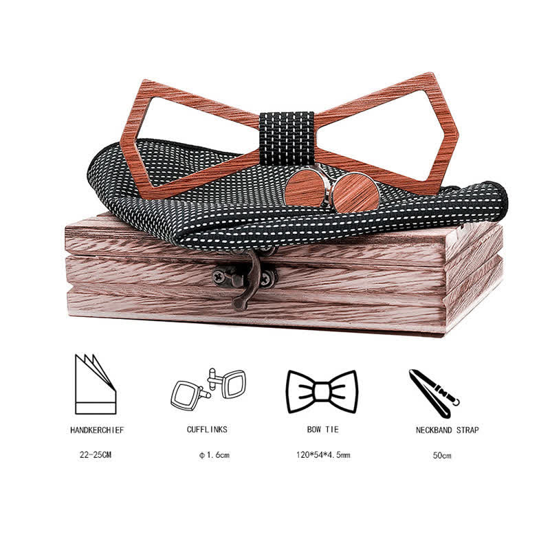 Set di 3 papillon in legno con design intagliato cavo da uomo - image 7