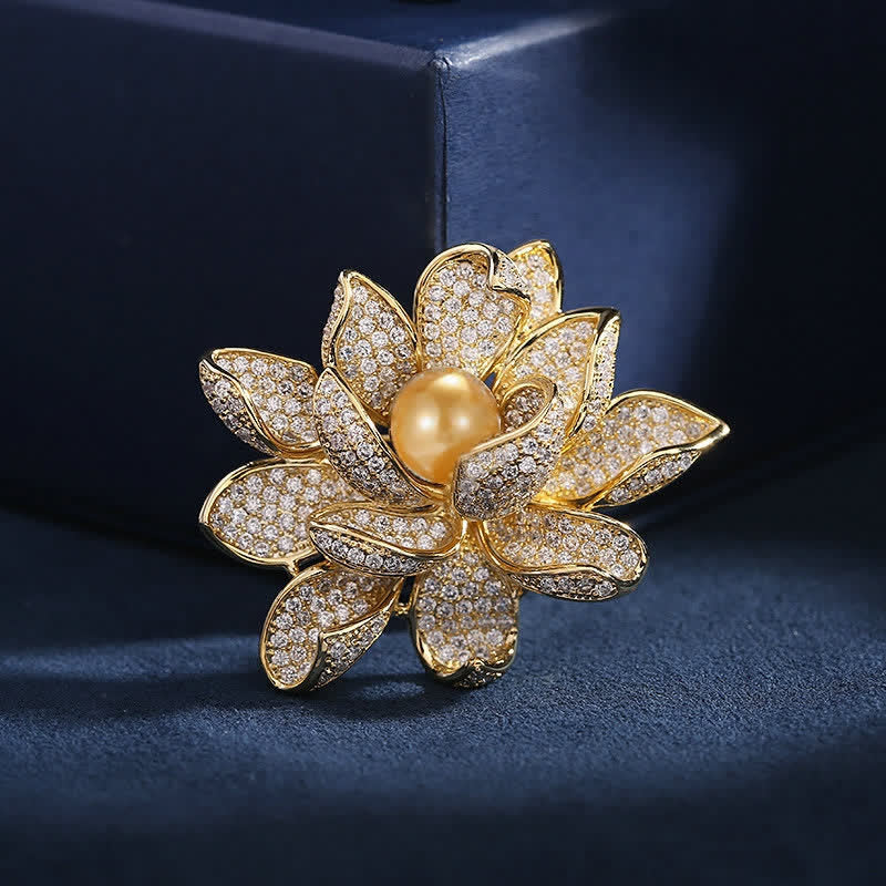 Spilla da donna con perle tridimensionali a forma di loto - Oro - image 7